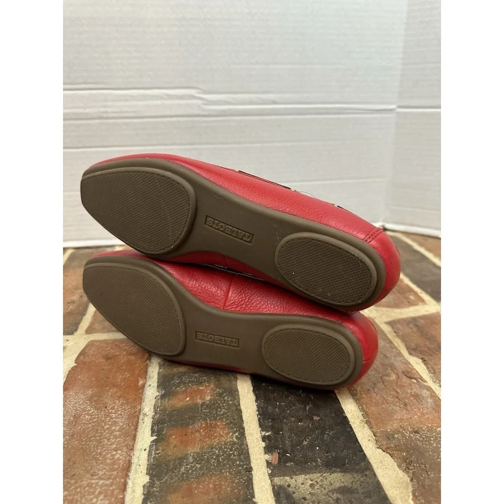 Talbots Red Leather Driving Moccasin Ribbon Chain Detail Loafer Shoes Women 9.5